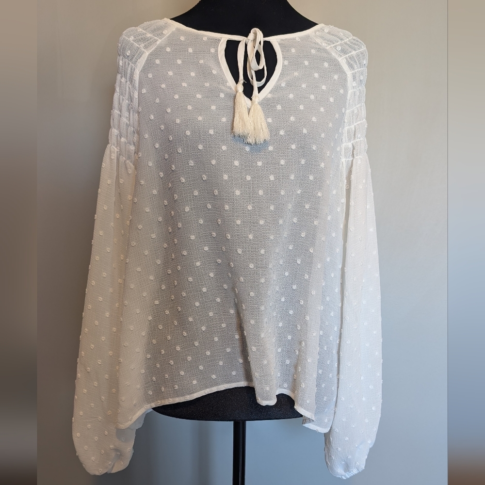 MINKPINK White Sheer Blouse with Tassel Tie